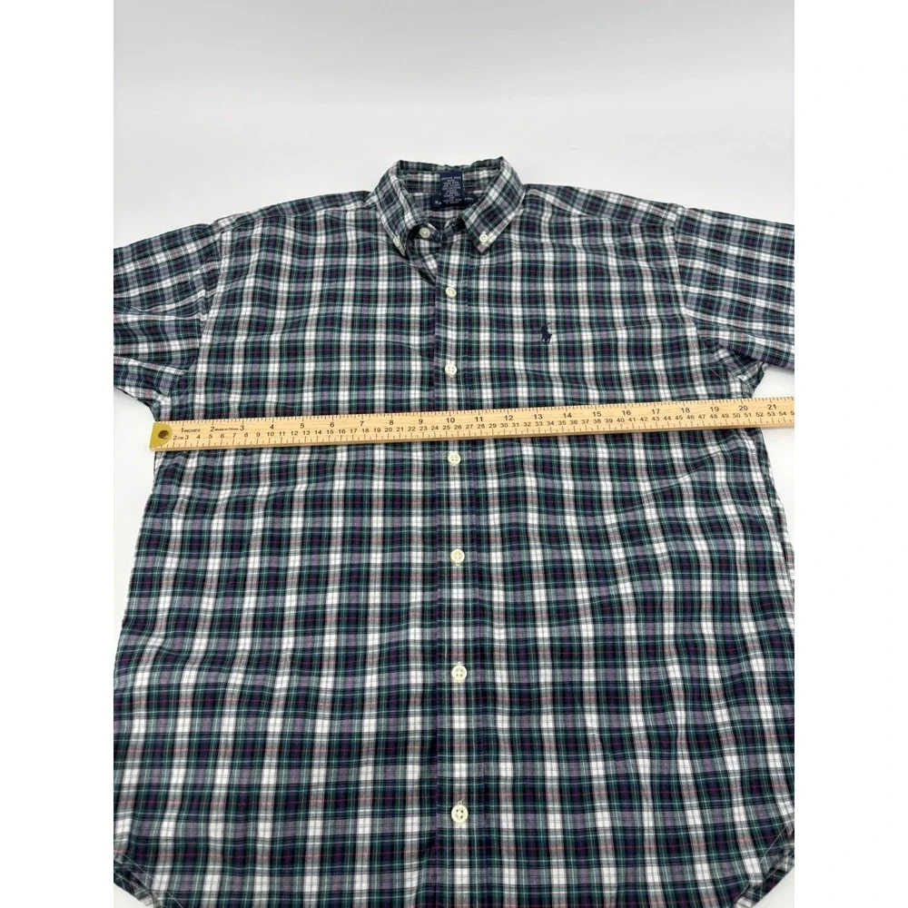 Polo Ralph Lauren Mens Green Plaid Short Sleeve Button Down Shirt Large EZ941811
